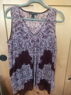 INC International Concepts Burgundy Tank Top with White Lace-Print